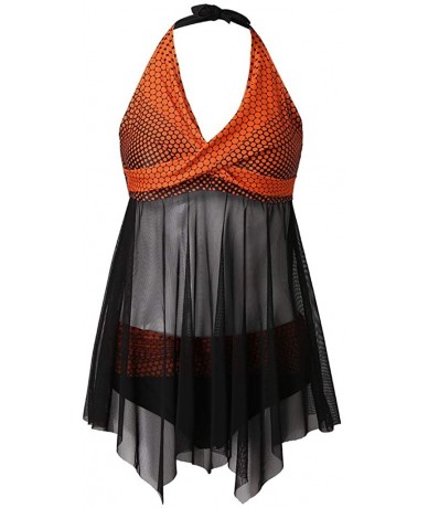 Sets Bikini Women Plus Size Print Tankini Swimjupmsuit Swimsuit Beachwear Padded Swimwear - Orange - CU1952DCK6I $39.94