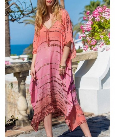 Cover-Ups Women's Print Turkish Kaftan Beachwear Bikini Cover Up Maxi Dress - Print - CR19EW5H7E0 $41.40