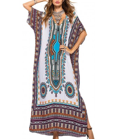 Cover-Ups Women's Summer Oversized African Ethnic Print Kaftan Maxi Chiffon Dress Bohemian Loungewear Bikini Beach Cover Ups ...