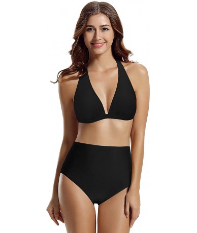 Sets Women's Halter Triangle Bikini Bathing Suits - 19 Black - CM18SEKSONI $47.60