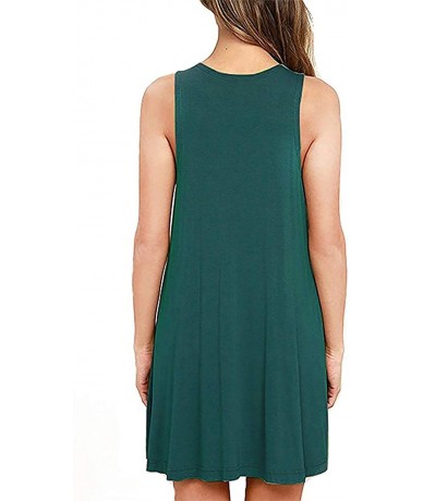 Cover-Ups Womens Sleeveless Summer Beach Dress T Shirt Simple Loose Sundress with Pockets Plus Size S-3XL - Green - CS196I9TL...