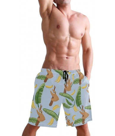 Board Shorts Mens Surfing Shorts Gun American Flag Swim Trunks Shorts - Cute Sloths - CD18U5L7A3M $48.52