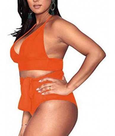 Bottoms Plus Size Bathing Suits for Women High Waisted Tummy Control Swimwear Swimsuit Full Coverage - Orange - CY197HX7TWG $...