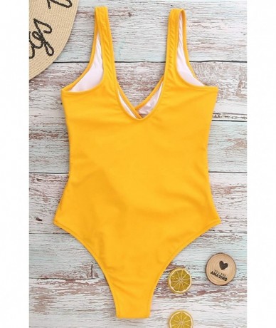 One-Pieces Womens One Piece Swimsuit Tie Knot Tummy Control Bathing Suit Padded High Cut Swimwear Bowknot - Yellow - CU1963AH...