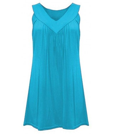 Cover-Ups Summer Casual V Neck T Shirt Dresses Beach Cover up Loose Sleeveless Plain Tank Dress - Sky Blue - CS194XEXX2U $19.82