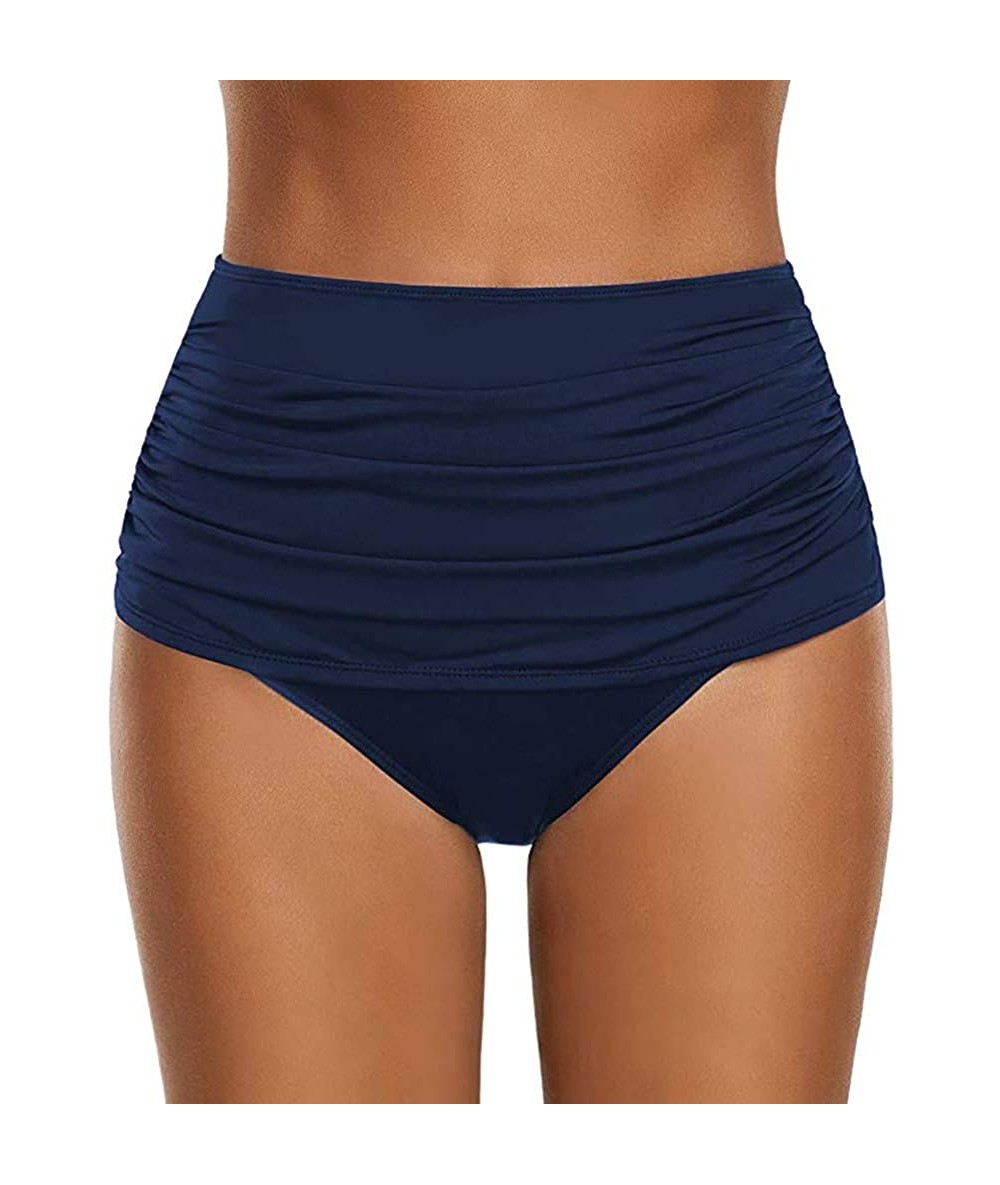 Tankinis High Waisted Bikini Bottoms Tummy Control Swim Shorts Ruched Bikini Tankini Swimsuit Briefs Chaofanjiancai Navy - CP...