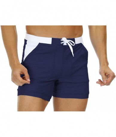 Briefs Men's Swim Trunks Athletic Boxer Brief with Mesh Lining Board Shorts with Pockets - Navy - CM18W8UK4MA $28.15