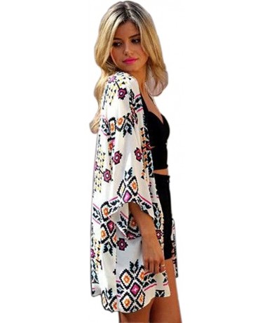 Cover-Ups Women Chiffon Printed Cardigan Kimono Robe Tops Beach Bikini Cover up Blouse - Argyle Pattern - C5123APJ2YH $27.75