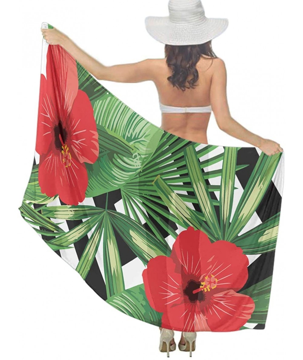 Cover-Ups Women Girls Fashion Cover Up Beach Dress Sarong - Tropical Palm Hibiscus - C818SOXY83M $41.83