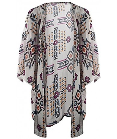 Cover-Ups Women Chiffon Printed Cardigan Kimono Robe Tops Beach Bikini Cover up Blouse - Argyle Pattern - C5123APJ2YH $27.75