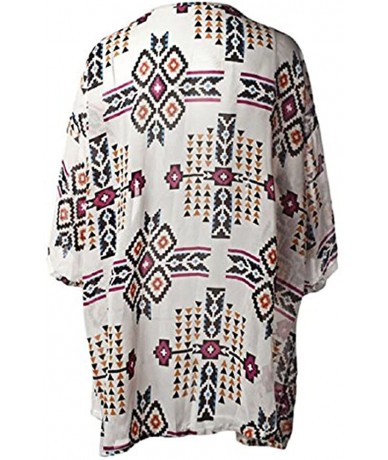 Cover-Ups Women Chiffon Printed Cardigan Kimono Robe Tops Beach Bikini Cover up Blouse - Argyle Pattern - C5123APJ2YH $27.75