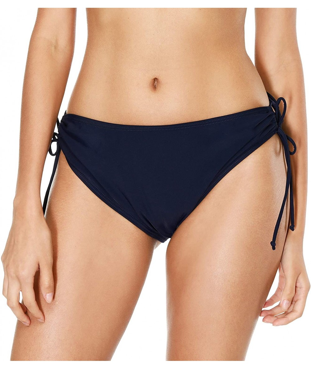 Tankinis Women's Shirred Side Bikini Bottoms Solid Swim Bottom Swimsuit Briefs - Brief/Navy - C718D8LWZKE $18.22