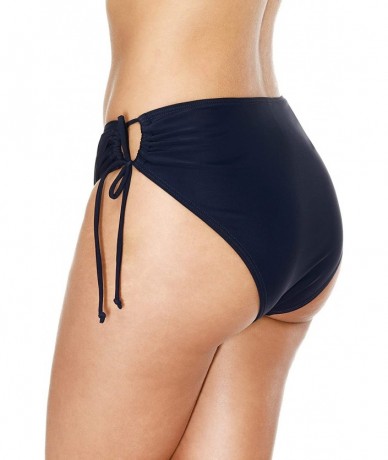 Tankinis Women's Shirred Side Bikini Bottoms Solid Swim Bottom Swimsuit Briefs - Brief/Navy - C718D8LWZKE $18.22