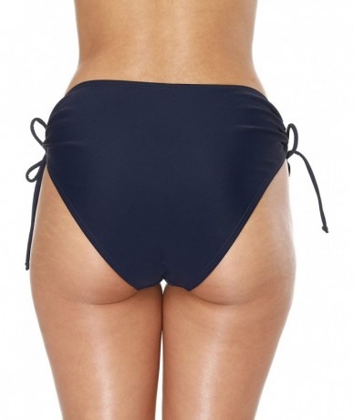 Tankinis Women's Shirred Side Bikini Bottoms Solid Swim Bottom Swimsuit Briefs - Brief/Navy - C718D8LWZKE $18.22