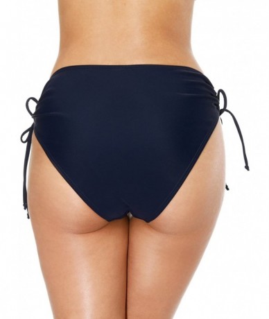 Tankinis Women's Shirred Side Bikini Bottoms Solid Swim Bottom Swimsuit Briefs - Brief/Navy - C718D8LWZKE $18.22