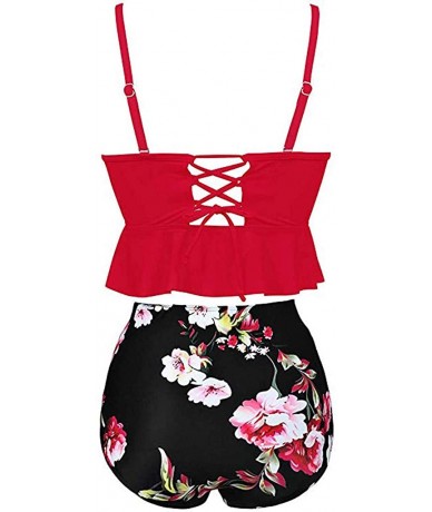 Board Shorts Women's Ethnic Print Silk Mesh Sexy Bikini One-Piece Swimwear Beach Suit - Red - CI18TDANLG3 $39.21