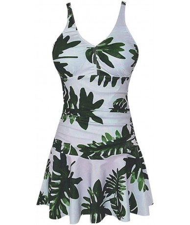 Racing Women's Elegant One Piece Swimdress Tummy Control Swimsuit Long Torso Floral Skirted Plus Size Bathing Suit Green2 - C...