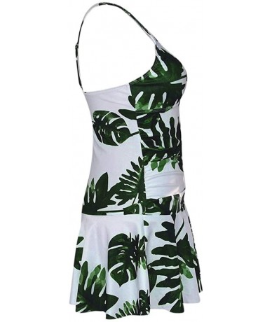 Racing Women's Elegant One Piece Swimdress Tummy Control Swimsuit Long Torso Floral Skirted Plus Size Bathing Suit Green2 - C...