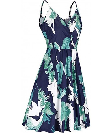 Racing Womens Sleeveless Summer Dress Floral Printed Adjustable Spaghetti Strap Dresses Party Cocktail Evening Gown Navy - C3...