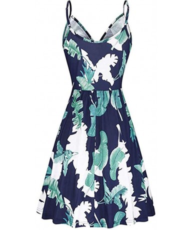 Racing Womens Sleeveless Summer Dress Floral Printed Adjustable Spaghetti Strap Dresses Party Cocktail Evening Gown Navy - C3...