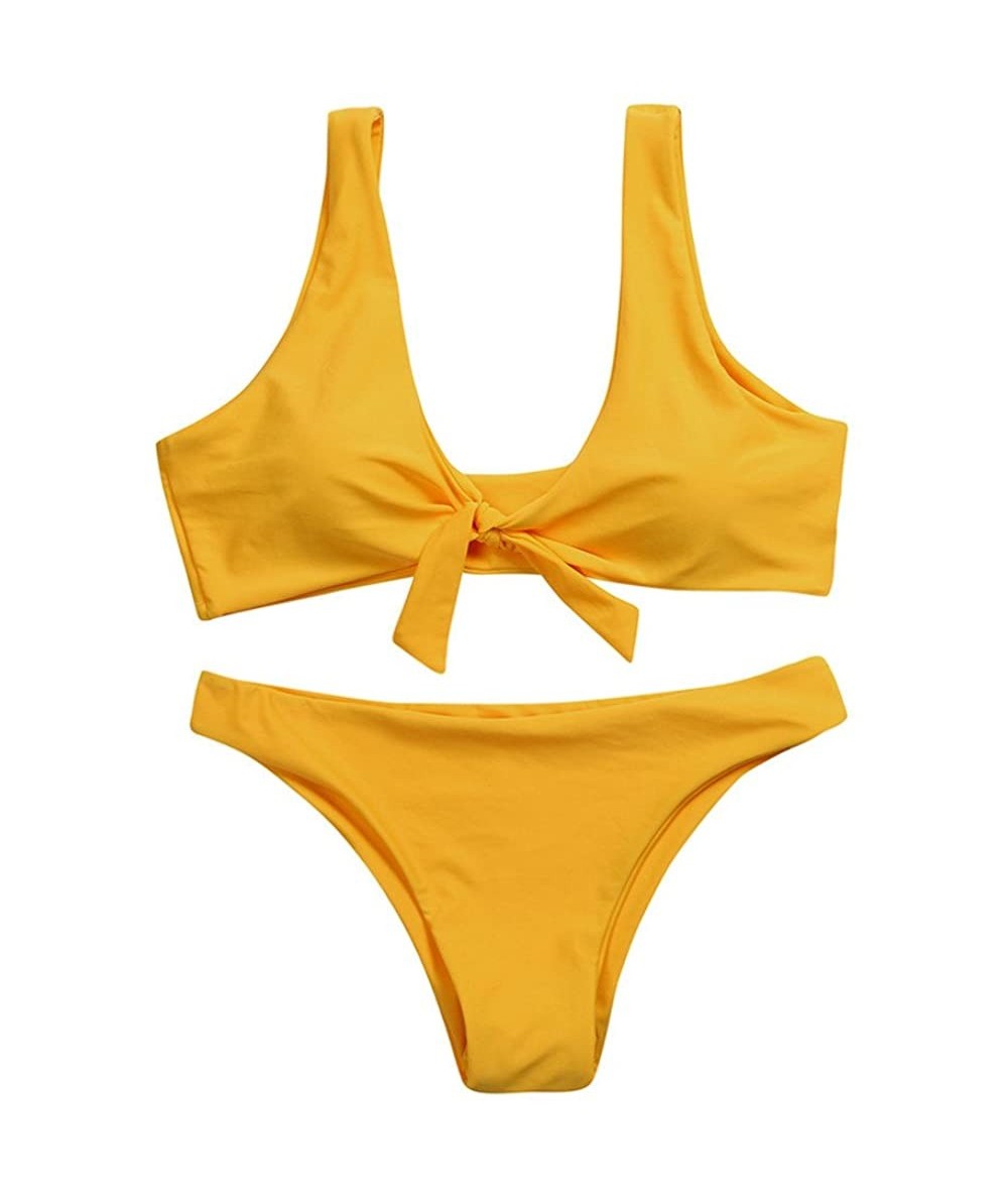 Cover-Ups 2020 High Waisted Bikini Set for Women Swimsuits Push Up Tie Knot Swimwear Two Piece High Cut Bathing Suits 002yell...