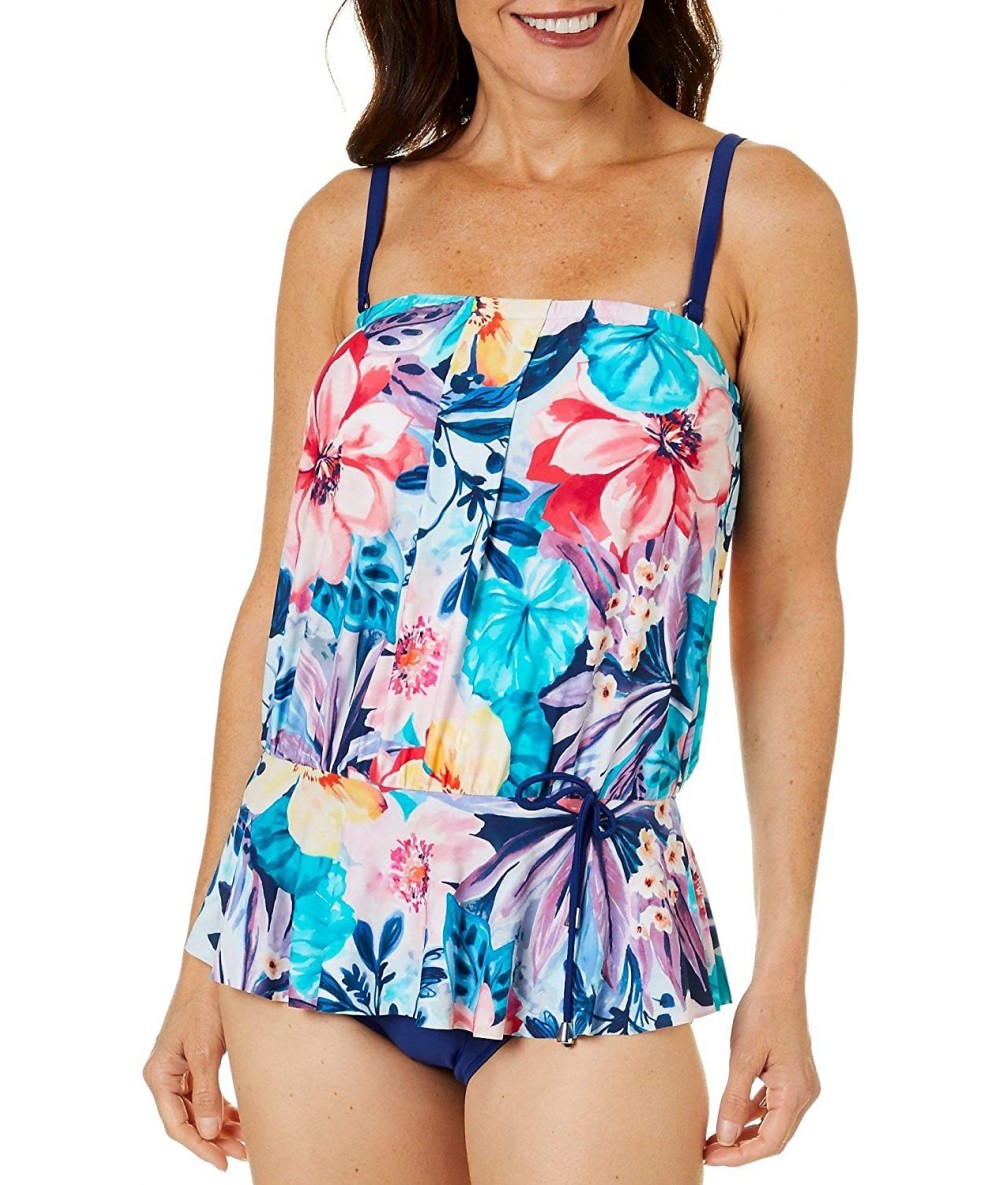 One-Pieces Women's Ruffle Bottom One Piece Swimsuit - Navy//Vintage Garden - CH18Y3909KW $64.77