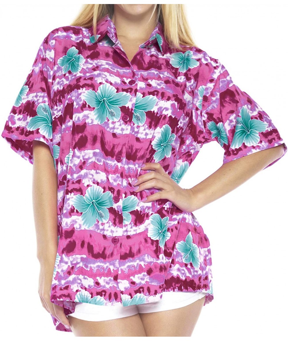 Cover-Ups Womens Hawaiian Blouse Shirt Dress Shirts Short Sleeve Shirts Printed A - Pink_x28 - CH12MXXYMH8 $37.08