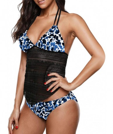 Sets Women's Fashion Tie Dye Cute Two Piece Tankini Sets Swimsuits - 01-leopard Blue - CT199X5C7LU $33.41