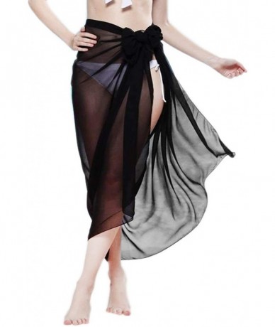 Cover-Ups Women Beach Sarong Cover Up Dress Swimwear Bikini Wrap Chiffon Skirt WFZ03 - Black - C5189OYUGCZ $20.54