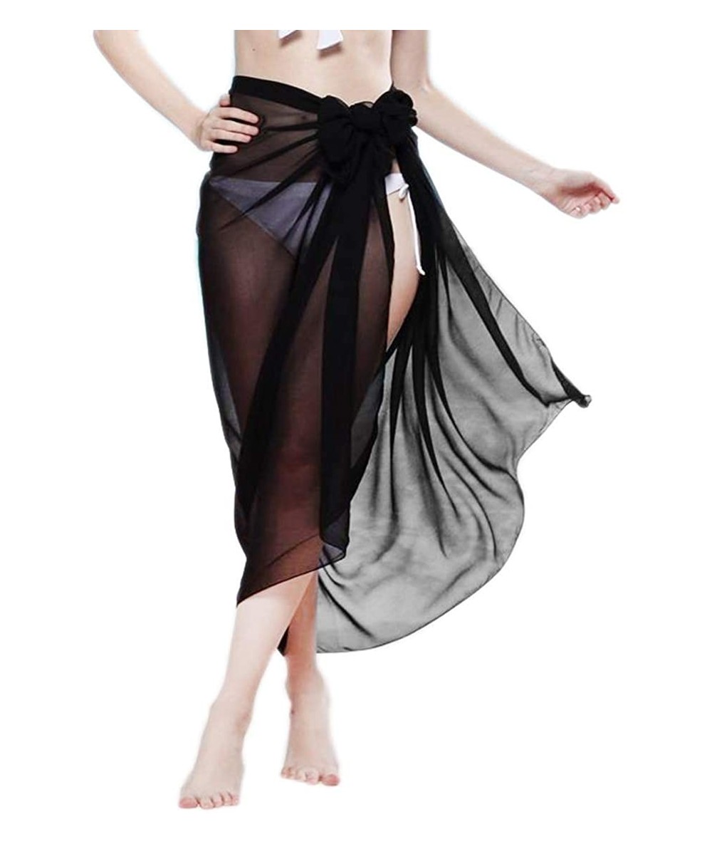 Cover-Ups Women Beach Sarong Cover Up Dress Swimwear Bikini Wrap Chiffon Skirt WFZ03 - Black - C5189OYUGCZ $20.54