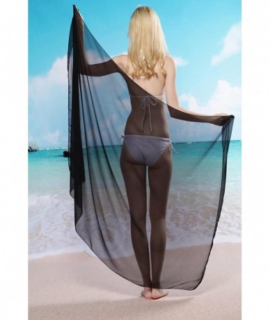 Cover-Ups Women Beach Sarong Cover Up Dress Swimwear Bikini Wrap Chiffon Skirt WFZ03 - Black - C5189OYUGCZ $20.54