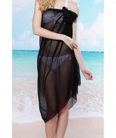 Cover-Ups Women Beach Sarong Cover Up Dress Swimwear Bikini Wrap Chiffon Skirt WFZ03 - Black - C5189OYUGCZ $20.54