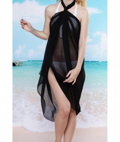 Cover-Ups Women Beach Sarong Cover Up Dress Swimwear Bikini Wrap Chiffon Skirt WFZ03 - Black - C5189OYUGCZ $20.54