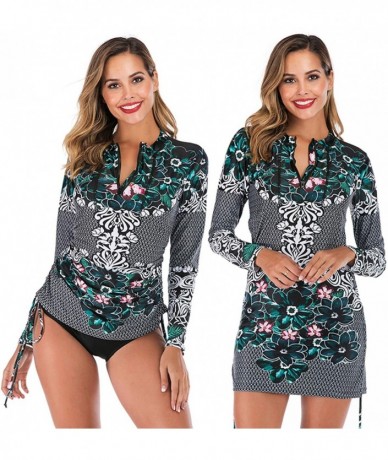 Rash Guards Women's Rashguard Long Sleeve Zip Swimsuit Print Surfing one Piece Swimwear - K-print 5 - CP18W60C8N5 $60.87