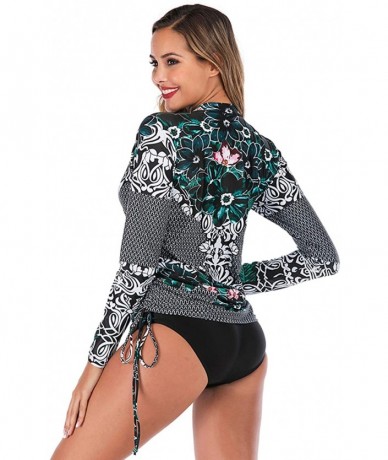 Rash Guards Women's Rashguard Long Sleeve Zip Swimsuit Print Surfing one Piece Swimwear - K-print 5 - CP18W60C8N5 $60.87