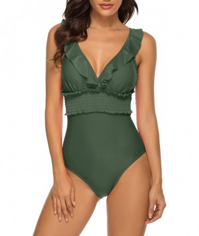 One-Pieces Women One Piece Swimsuit Monokini Sexy Hollow Halter Out Swimsuits Bathing Suit - Amry Green - CS193CNLQHQ $43.84