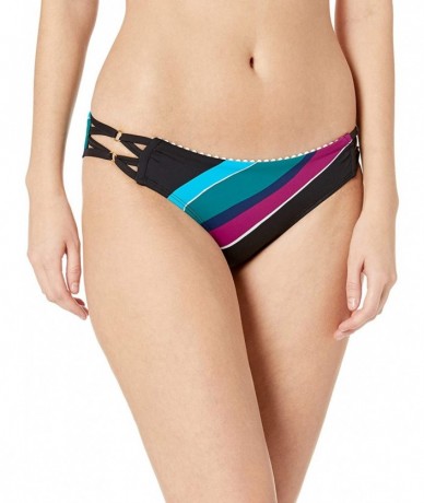 Bottoms Women's Lace Up Bikini Swim Bottom - Pom Pom Rings Multi Stripe - CB18KH5K2AY $46.25