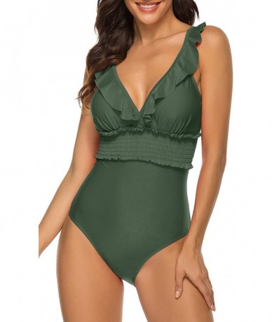 One-Pieces Women One Piece Swimsuit Monokini Sexy Hollow Halter Out Swimsuits Bathing Suit - Amry Green - CS193CNLQHQ $43.84