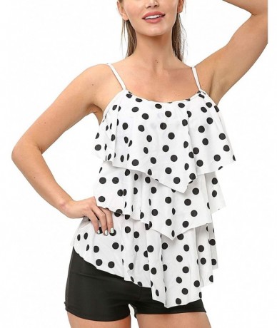 Tankinis Women Tankini Swimsuits 2 Piece Polka Dot Printed Top with Boyshorts Bathing Suits - White - CB18OWO7WHN $22.33