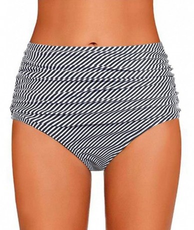 Tankinis Women's High Waisted Bikini Swim Bottoms Ruched Tummy Control Bikini Tankini Swimsuit Bottoms - A Stripe 1 - C0196O4...