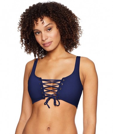 Tops Women's Dazzling Reversible Four Way Bikini Top Swimsuit - Blue Depth Solid - CX18EL6M4X6 $80.50