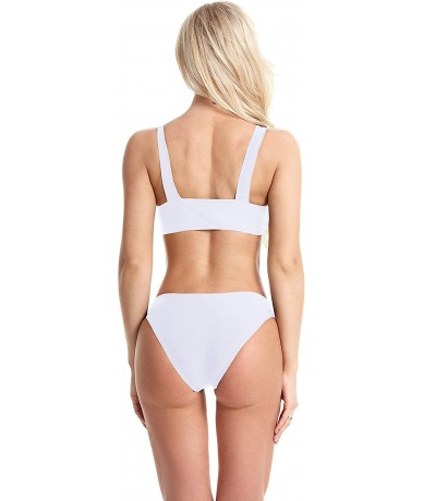 Sets Women's Wide Straps Padded Two Piece Bandeau Bikini Set Bathing Suit Swimsuit - White - CC18OS5EA9I $18.43