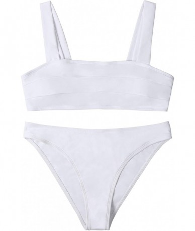 Sets Women's Wide Straps Padded Two Piece Bandeau Bikini Set Bathing Suit Swimsuit - White - CC18OS5EA9I $18.43