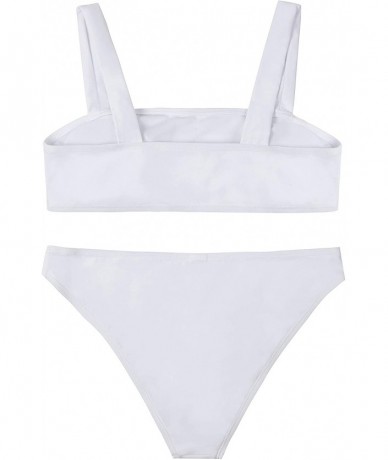 Sets Women's Wide Straps Padded Two Piece Bandeau Bikini Set Bathing Suit Swimsuit - White - CC18OS5EA9I $18.43