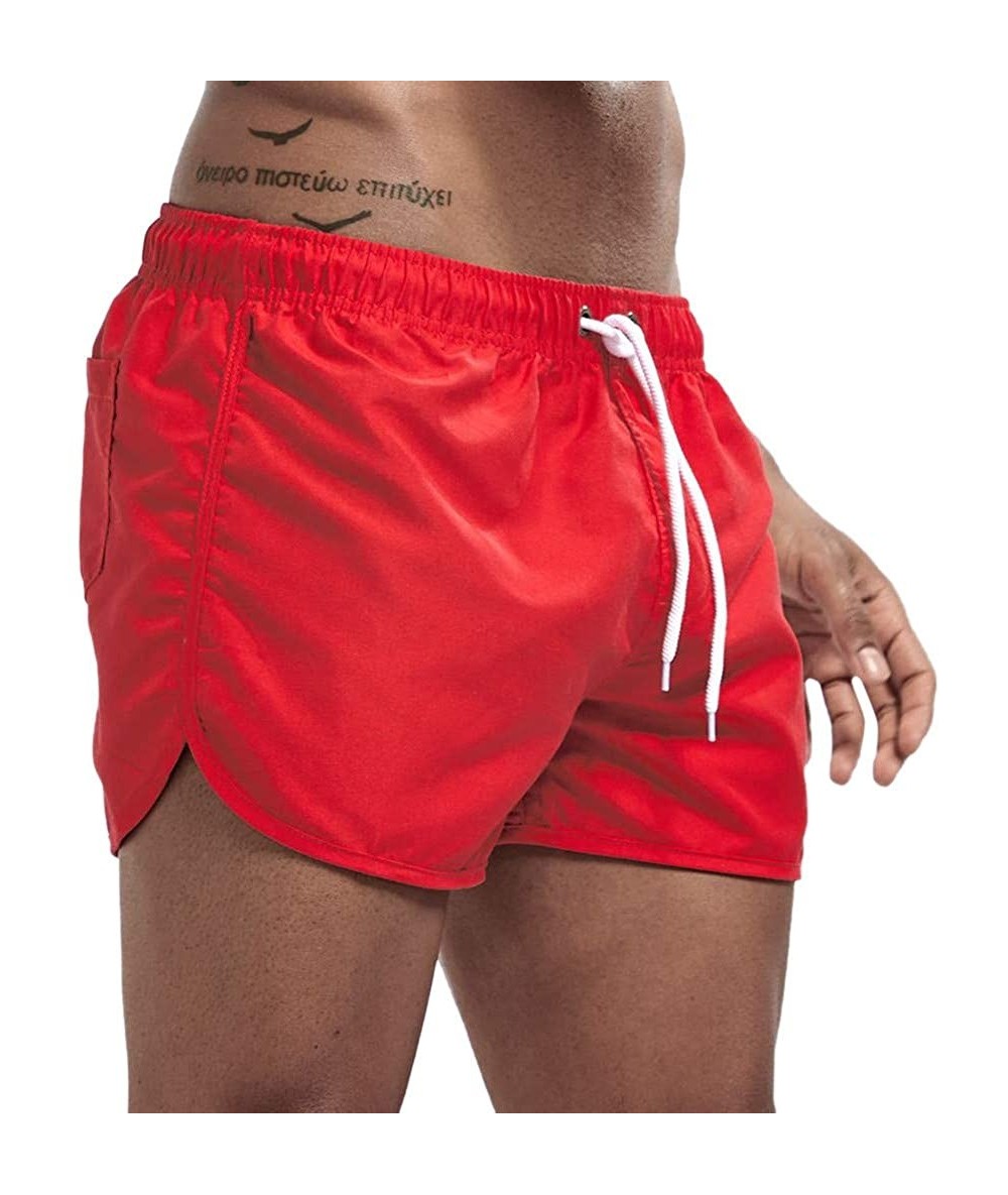 Racing Men's Spring and Summer Splicing Swimming Trousers and Beach Surfing Shorts - Red - CY18UKI8LUS $22.61