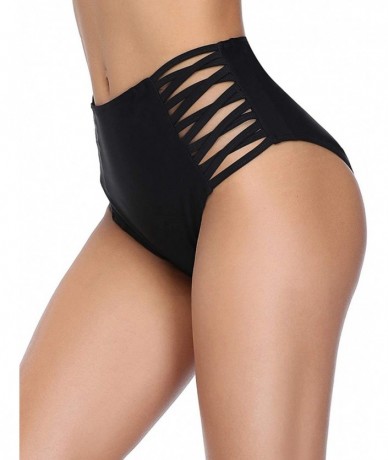 Bottoms Women Sexy Bikini Bottoms Strappy High Waisted Swim Bottom Black Swimsuit Briefs - Black - CR194EEOU7S $28.61