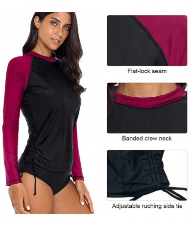 Rash Guards Swim Shirts for Women Long Sleeve Rashguard Stripped Print Sun Shirts - Black/Fuchsia - CX194O0TNRM $43.00