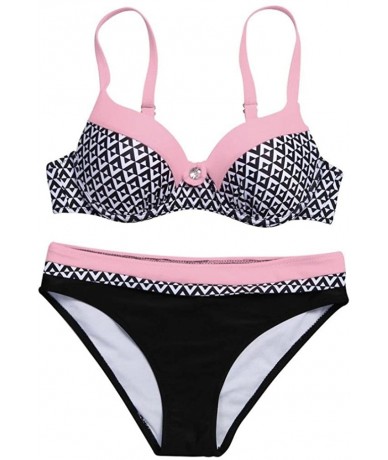 Sets Women Bandage Lace Padded Bra Beach Halter Bikini Sets - Pink - CB18EX2IESA $30.75