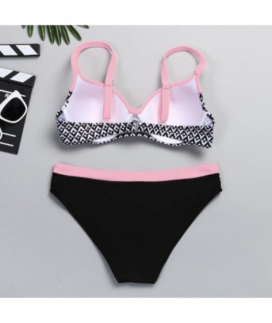 Sets Women Bandage Lace Padded Bra Beach Halter Bikini Sets - Pink - CB18EX2IESA $30.75