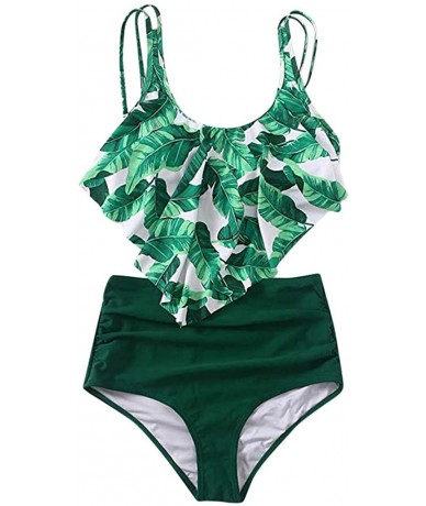 Sets Women One Piece Swimsuit Tummy Control Swimwear V Neck Bathing Suit Bikini Swimsuit Pleated Print Swimwear Green 3 - C41...